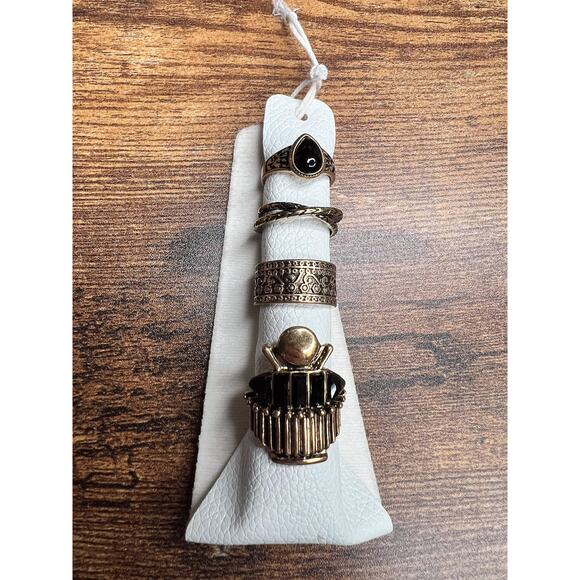 Free People Jewelry - NWT Free People Gold Black‎ Stacking Ring 4 Piece Set One Size